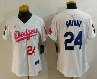 Women%27s Los Angeles Dodgers #24 Kobe Bryant Number White Pink With Patch Limited Stitched Jersey